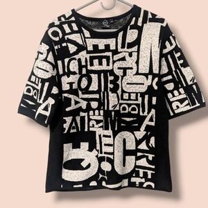 Alexander McQueen Black Wool Cotton Short Sleeve Letter Jacquard Knit T-Shirt LG